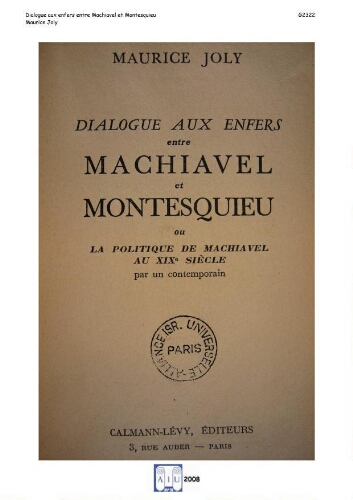 Dialogue aux enfers, entre Machiavel et Montesquieu
